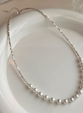 碎银几两项链女复古轻奢小众高级感锁骨链珍珠颈链