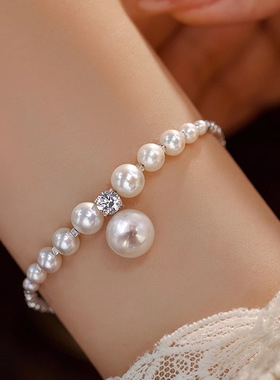 S925银施家珍珠碎银子强光珍珠碎银手链女小众设计感礼物