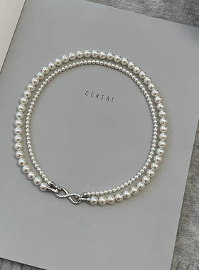 双层叠戴珍珠项链女款颈链气质高端毛衣链秋冬高级轻奢小众配饰