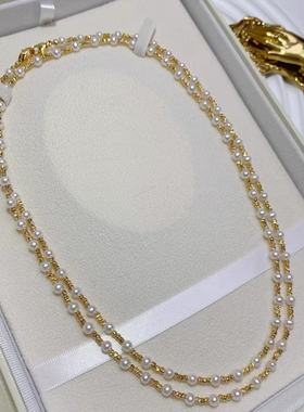 施家真多麻灰色长款澳白珍珠毛衣链女感双层多层叠戴