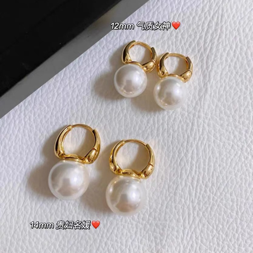 纯银耳钩贝珠珍珠提包耳环女气质名媛法式复古金色耳扣