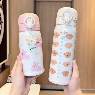 儿童保温杯小学生上学专用不锈钢吸管水杯女生可爱高颜值手提杯子