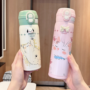 双饮水杯女生可爱超萌保温杯学生便携304不锈钢吸管杯子2025新款