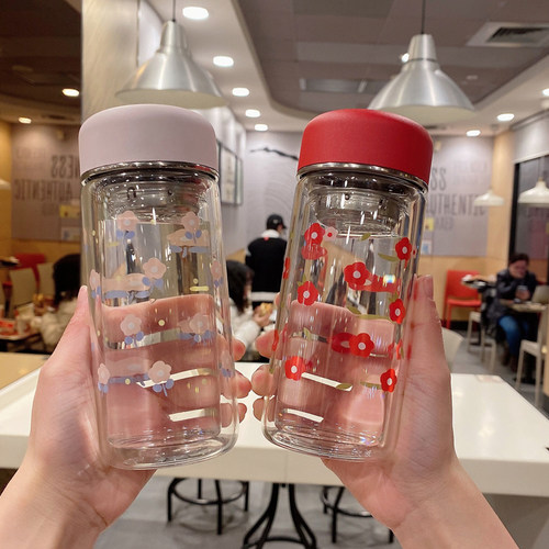 高颜值便携双层防烫玻璃杯