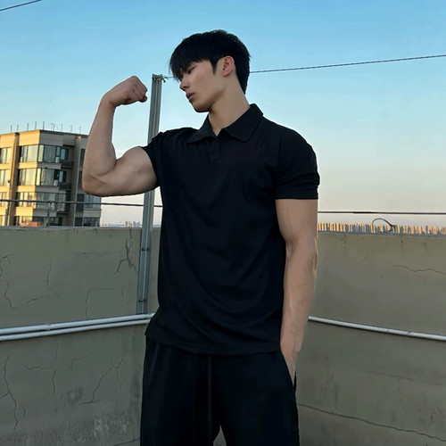 空气垫肩收袖口Polo衫短袖T恤男