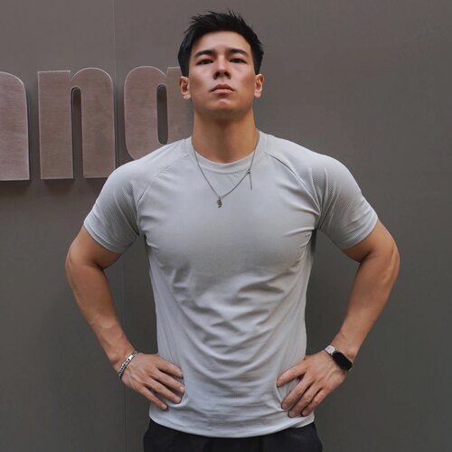 Light Weight新款质感坑条夏季短袖男冰丝凉感运动速干T恤透气