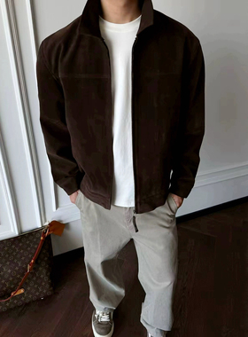 Light Weight美式游猎仿麂皮短款硬汉夹克休闲户外翻领复古外套男