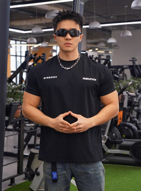 Light Weight夏季克隆棉显壮美式健身运动收袖口T恤垫肩速干短袖