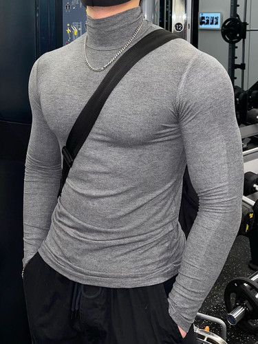 Light Weight高弹运动跑步长袖紧身修身男训练肌肉上衣高领健身