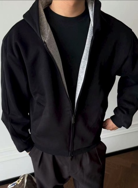 Light Weight撞色显壮480g双拉链重磅连帽开衫卫衣男廓形秋冬外套