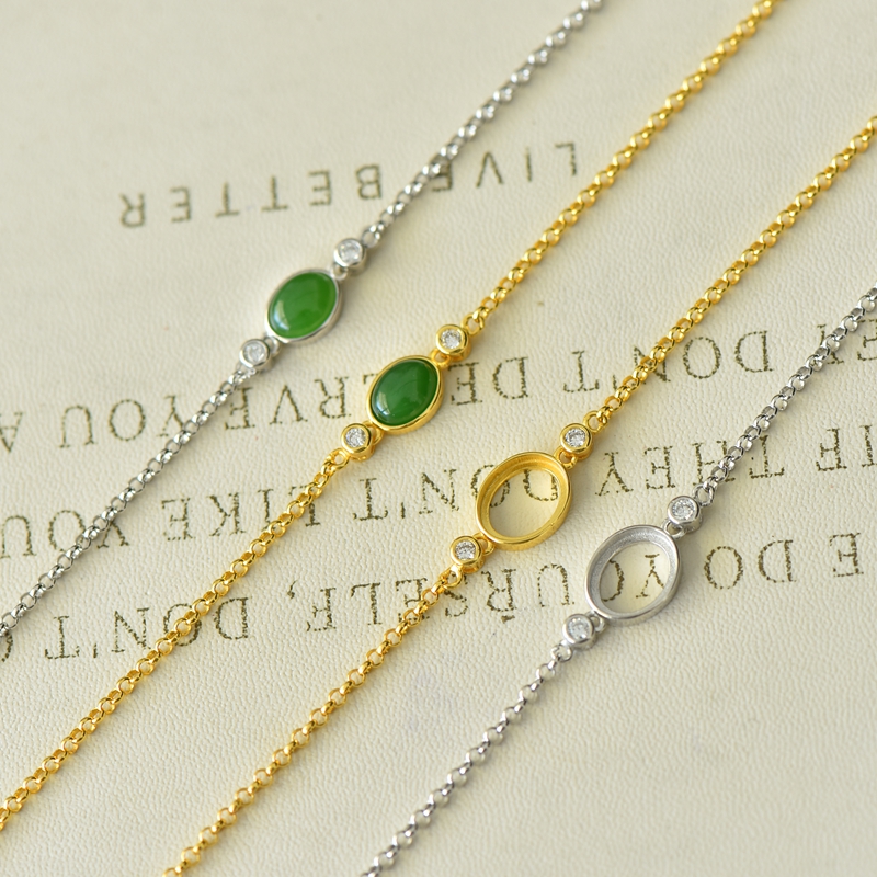 女款S925纯银宝石镶嵌托手链空托