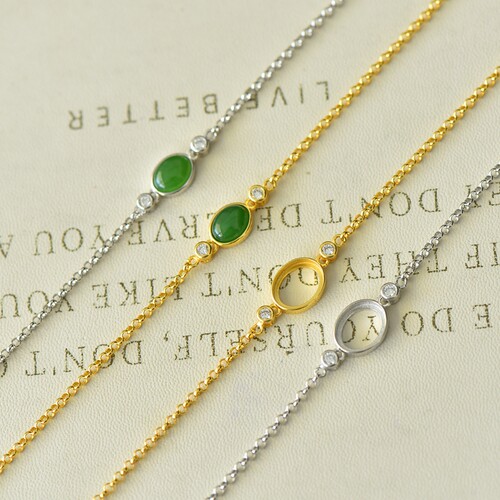 女款S925纯银宝石镶嵌托手链空托
