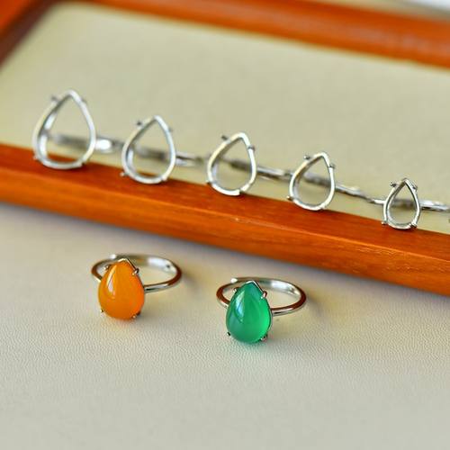 男女S925纯银水滴形镶嵌戒指空托