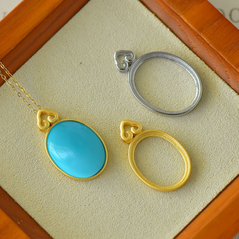 男女S925纯银如意款吊坠空托镶嵌