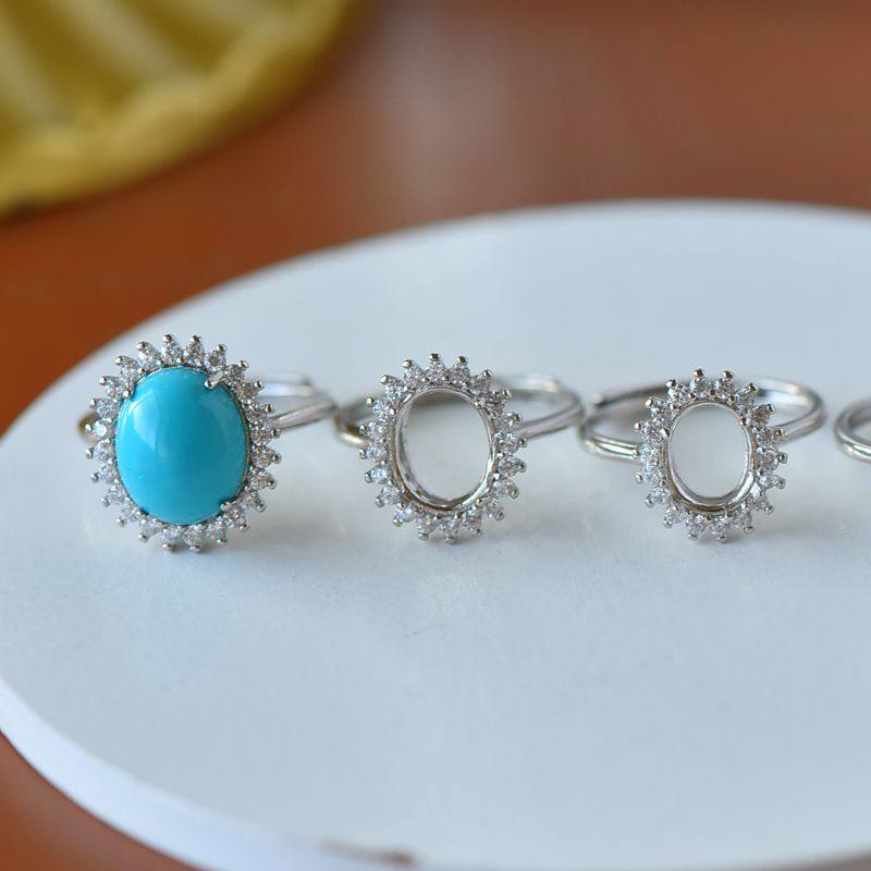 女款S925纯银玉石镶嵌托戒指空托