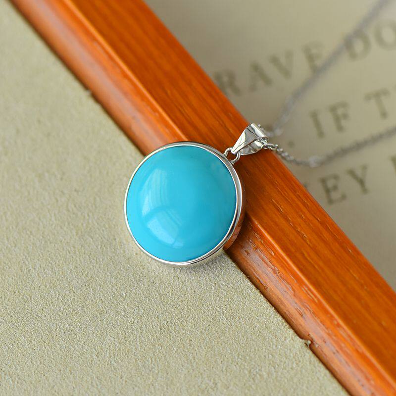 S925纯银吊坠空托男女款圆形DIY蜜蜡松石琥珀玉石镶嵌14 16 18 21