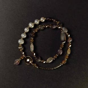 巴洛克珍珠玛瑙手链法式轻奢多层手串小众设计手饰品高级感首饰女