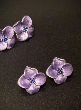 紫色蝴蝶兰耳钉清冷感小众复古设计耳环女百搭简约复古耳饰耳夹