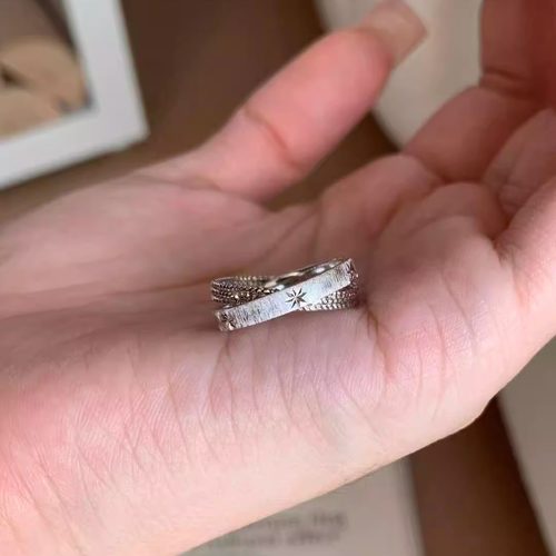 【水星记】小双环复古拉丝星芒戒指女小众设计感高级轻奢食指戒