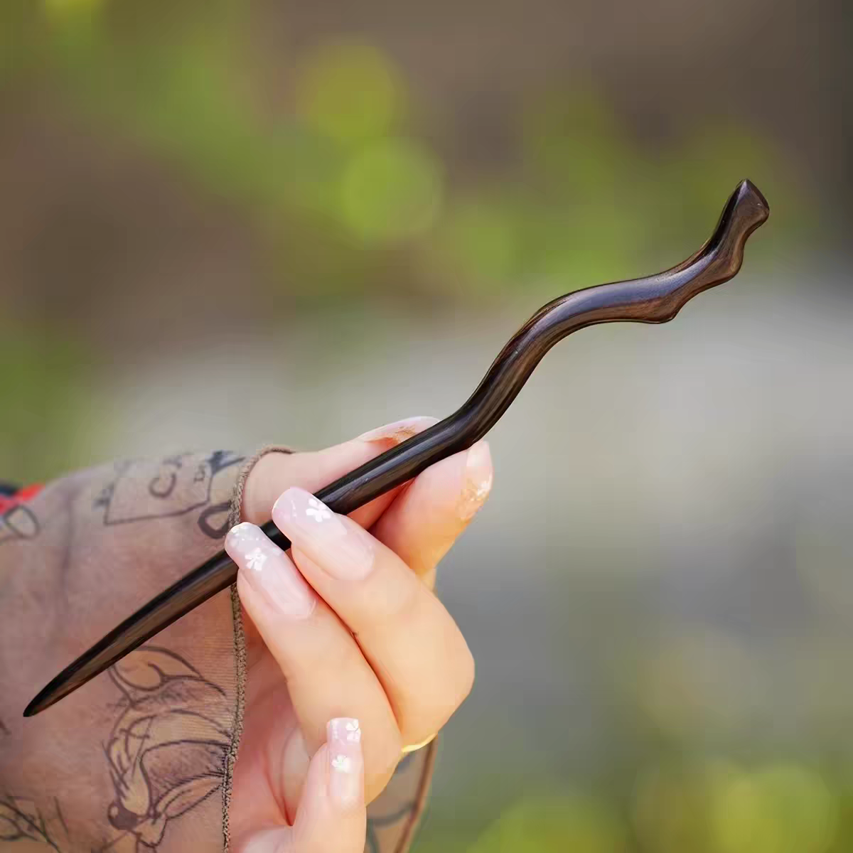 天枝黑檀木发簪新中式盘发礼物