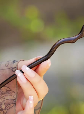 天枝黑檀木发簪新中式盘发礼物