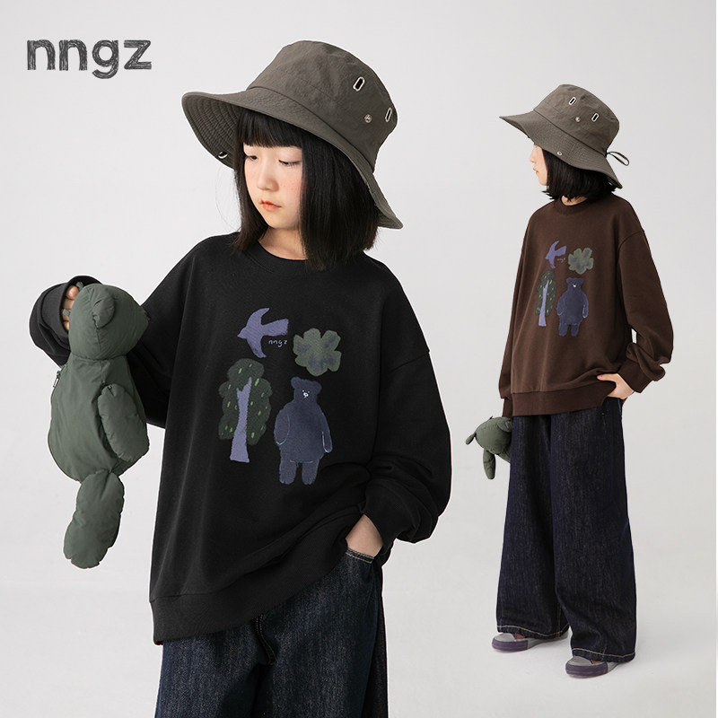 NNGZ设计师风女童玩偶印花卫衣春洋气百搭儿童套头衫童装全棉上衣