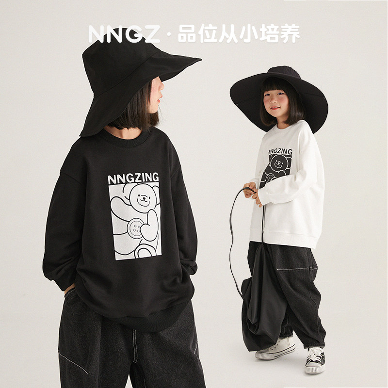 NNGZ设计师风女童卫衣小熊印花春季新款儿童套头衫童装百搭上衣
