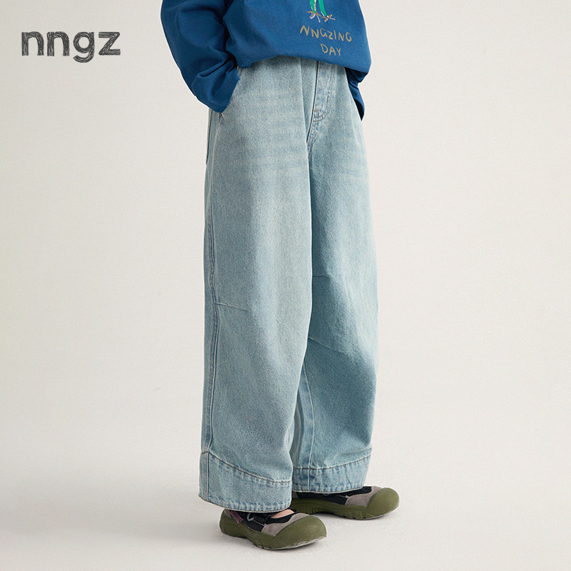 NNGZ设计师风女童牛仔裤2026春季新款儿童阔腿裤宽松休闲童装