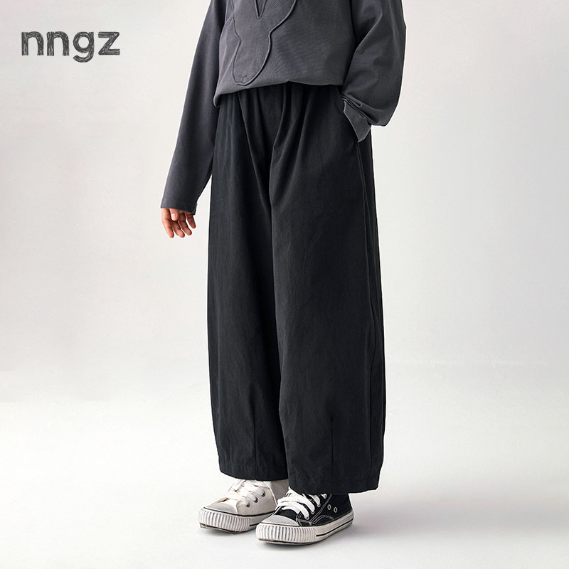 NNGZ设计师女童廓形9分裤春夏儿童吸湿透气休闲裤洋气百搭阔腿裤