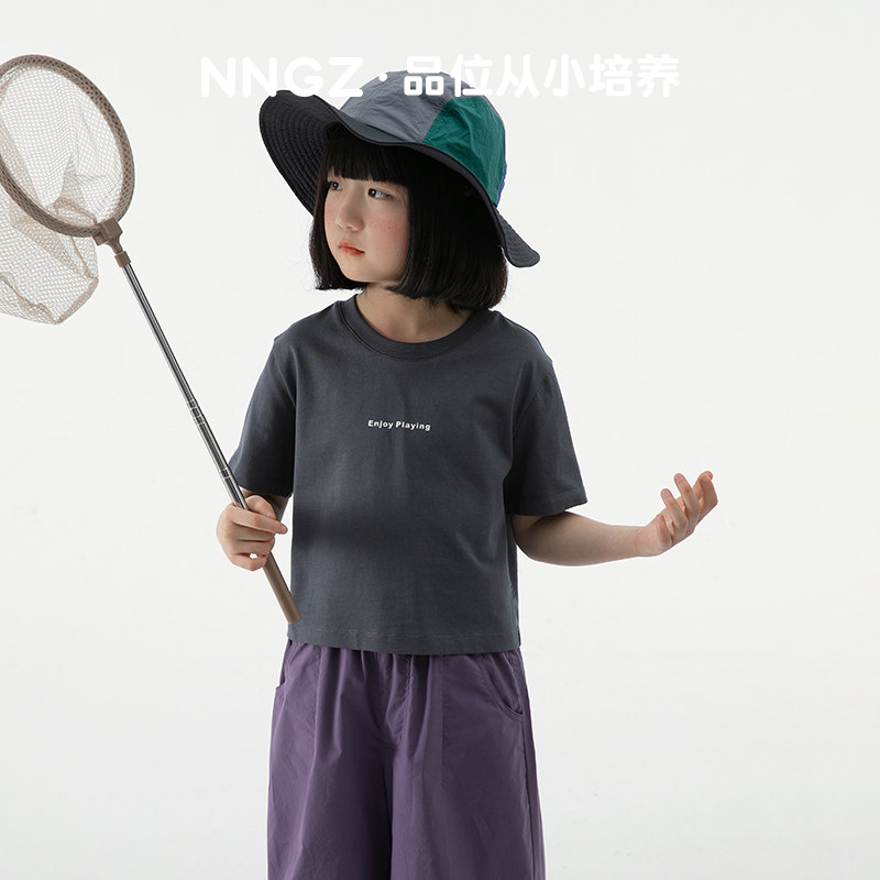 NNGZ女童字母印花短袖t恤夏季高腰修身儿童套头衫童装百搭上衣