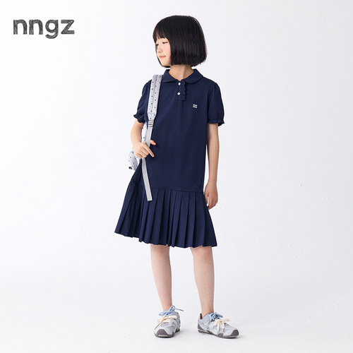 NNGZ26夏季新款女童miu系短袖polo连衣裙洋气时髦儿童花边百褶裙