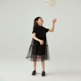 NNGZ女童夏季 公主风polo领儿童蓬蓬裙洋气时髦裙子 网纱连衣裙新款