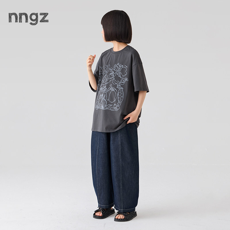 NNGZ设计师女童手绘涂鸦印花短袖t恤26夏季新款凉感舒适儿童上