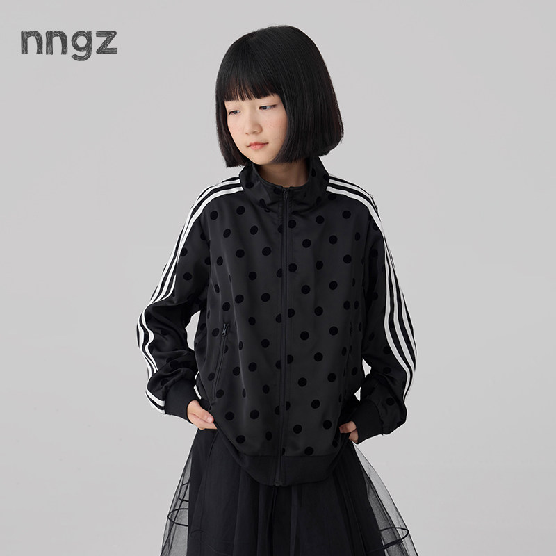 NNGZ设计师女童波点印花立领棒球服26秋新款洋气百搭儿童开衫外套