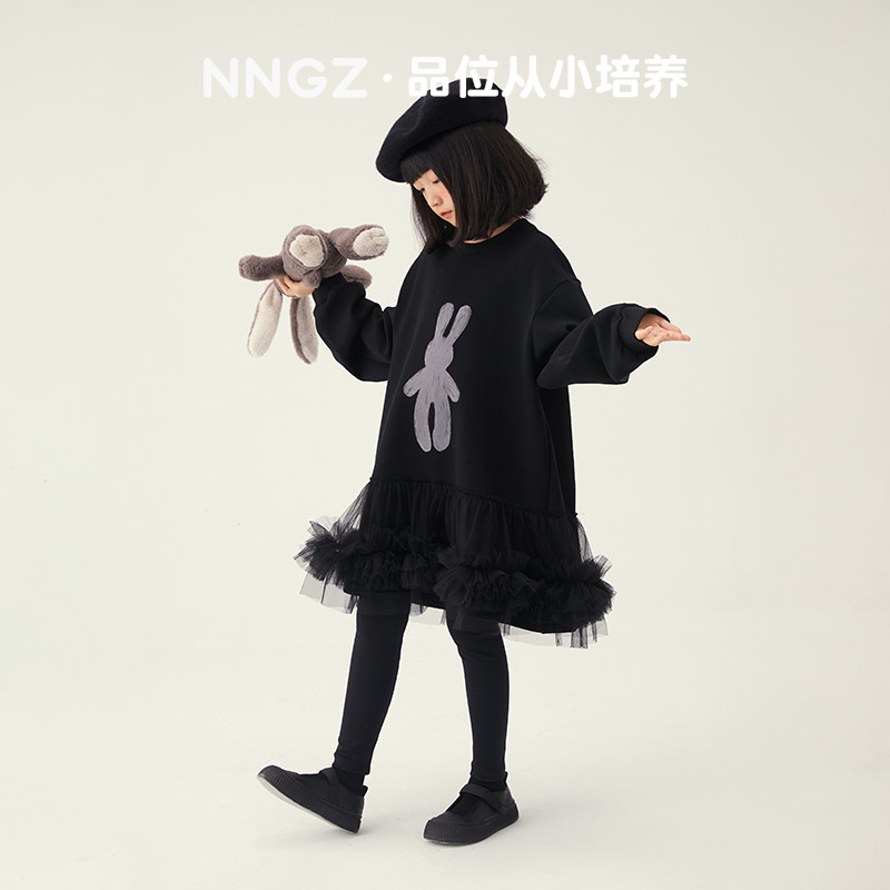 NNGZ设计师风女童卫衣裙秋季时髦儿童连衣裙童装拼接网纱公主裙子 - 实物图