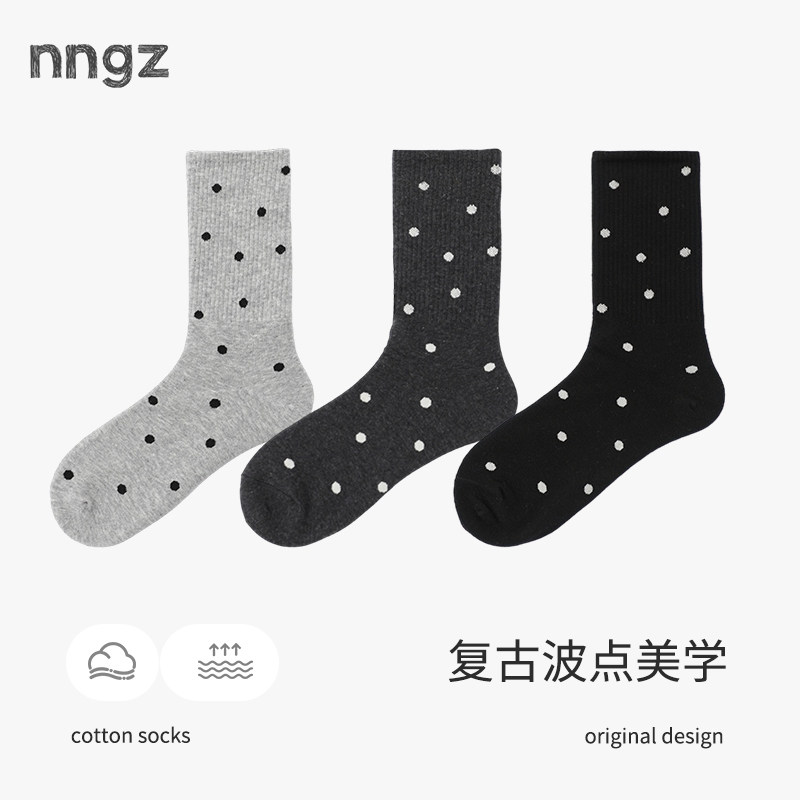 NNGZ2026秋季新款女童波点棉袜儿童中筒袜洋气百搭miu系长筒袜子图片