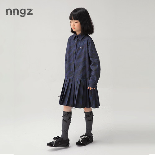 NNGZmiu系女童格子衬衫裙全棉亲肤儿童polo领连衣裙春秋季百褶裙