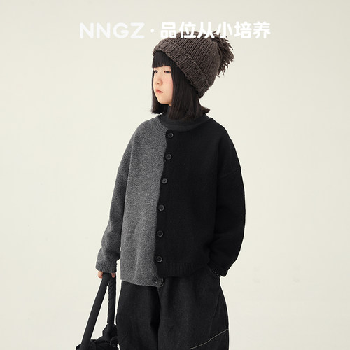 NNGZ设计师风女童撞色毛衣秋冬洋气时髦儿童针织开衫童装百搭上衣