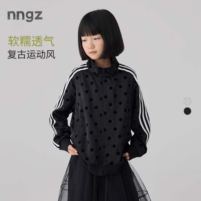 NNGZ设计师女童植绒圆点立领棒球服26秋季新波点印花儿童夹克外套图片