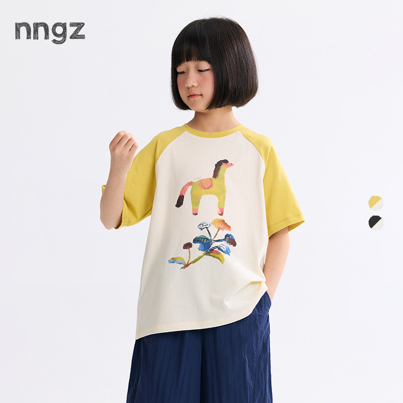 NNGZ设计师女童玩偶印花短袖t恤夏季洋气百搭儿童套头衫童装上衣
