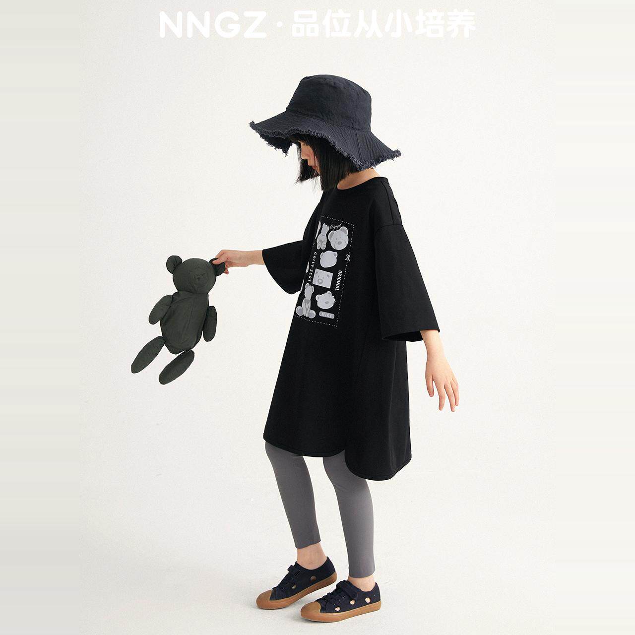 NNGZ设计师风女童连衣裙春夏洋气时髦印花儿童t恤裙童装卫衣裙子
