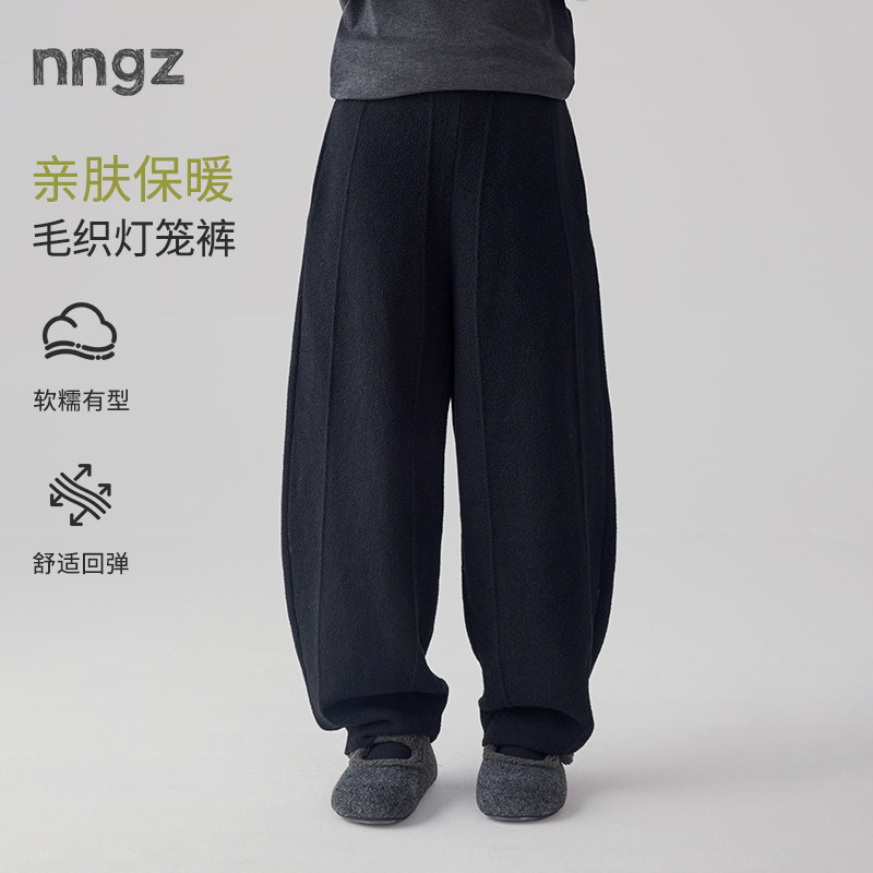NNGZ设计师女童立裁毛织弯刀运动裤26秋冬新款宽松休闲儿童灯笼裤图片