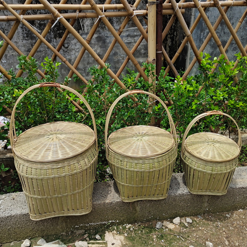 竹编手提篮带盖竹篮竹青鸡蛋篮大