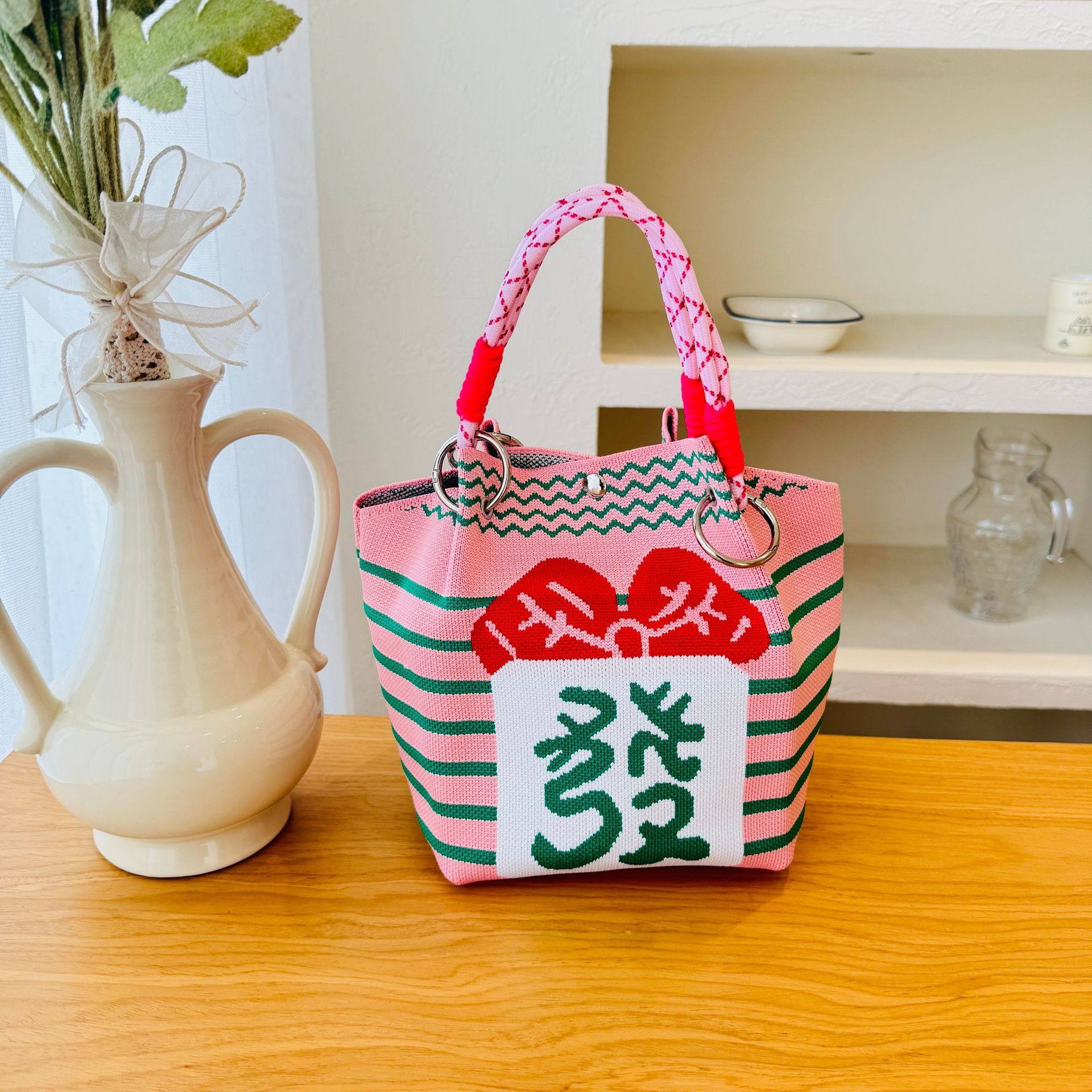 针织手提包新款手机包迷你购物袋大容量休闲单肩斜挎环保水桶包包,箱包皮具/热销女包/男包,水桶包,淘宝优惠券,粉丝福利购,淘宝优惠卷