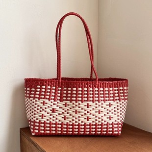 菜篮子编织包手提包托特包沙滩百搭慵懒风女包海边度假时尚收纳包