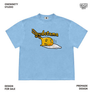 桃子 Studio2024夏季新款卡通印花蛋黄哥小众设计大码落肩短袖T恤