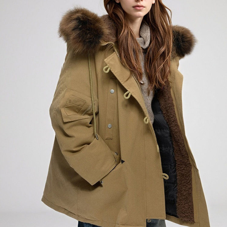 连帽羽绒服女貉子毛领加厚派克服