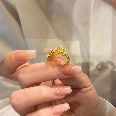 法式金色小碎钻皇冠戒指