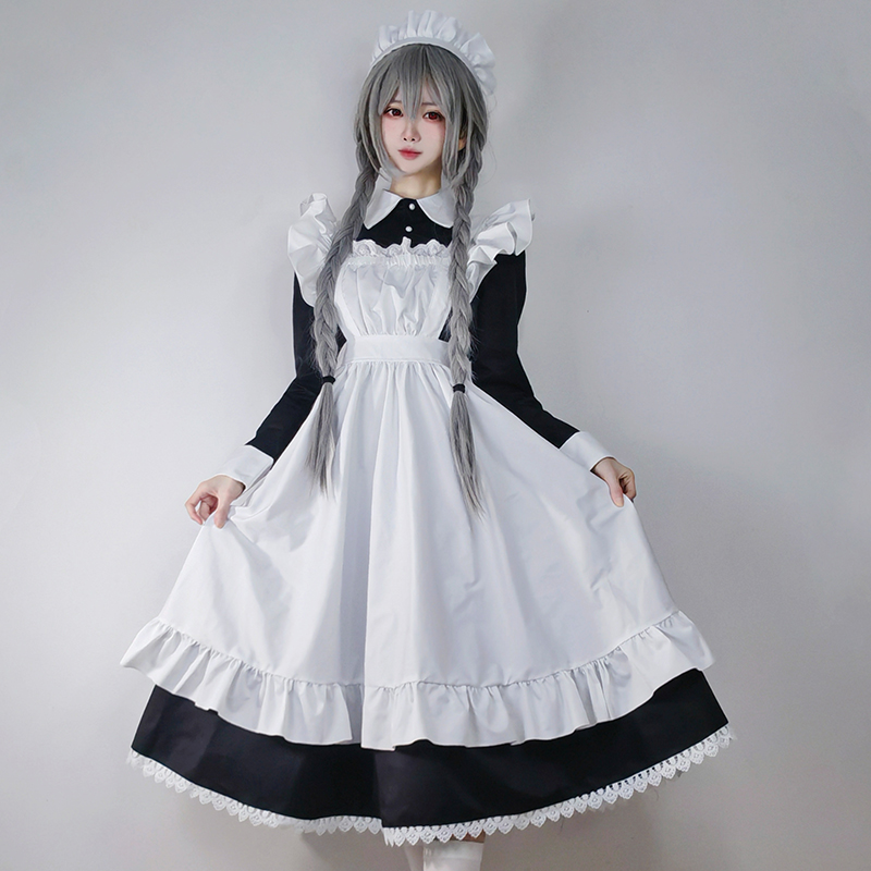 传统黑白女仆装大码日常可爱Lolita连衣裙女佣咖啡厅制服长款cos-封面
