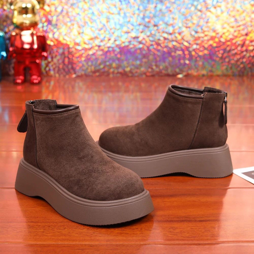 爆款博肯短靴女2025冬季新款复古厚底马丁靴女冬加绒保暖雪地棉鞋